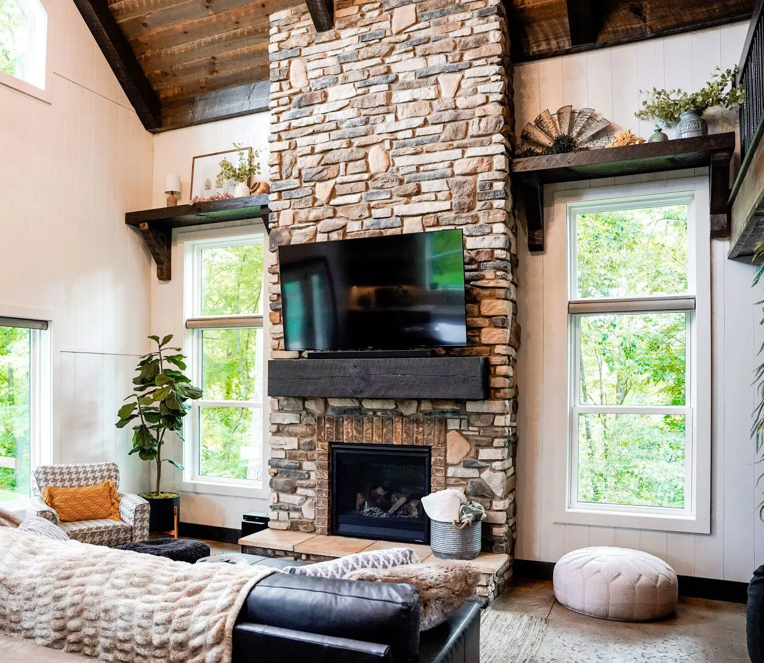 Living room with bright windows